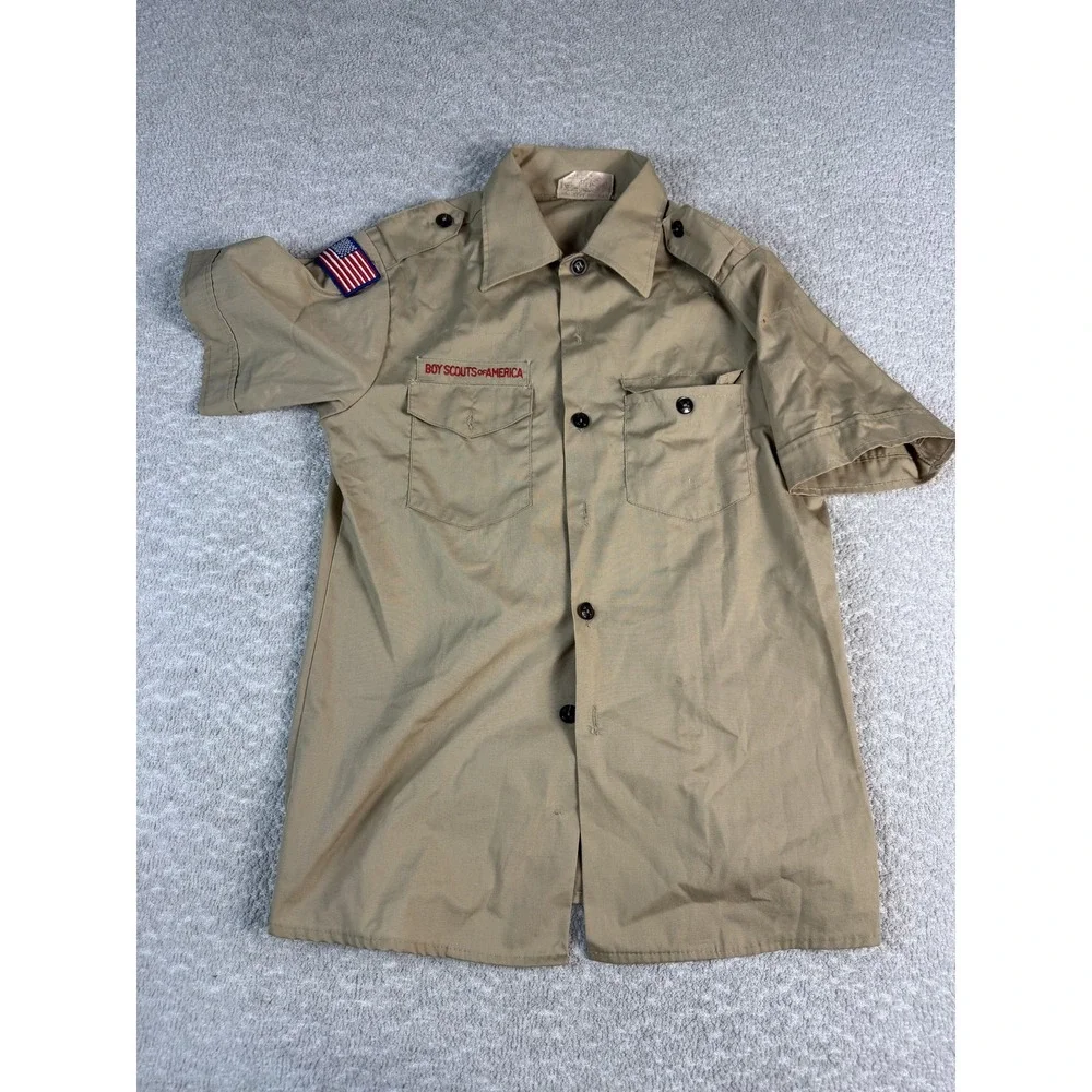 Vintage Boy Scouts‎ Of America Shirt Boys 16 Khaki Uniform Short Sleeve 80s